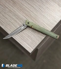 CRKT CEO Liner Lock Knife Green Micarta (3.1" Smokewash D2) BHQ Exclusive -CRKT Knives Store CRKT CEO Liner Lock Knife Green Micarta BHQ Exclusive D2 BHQ 101007 kp desk web