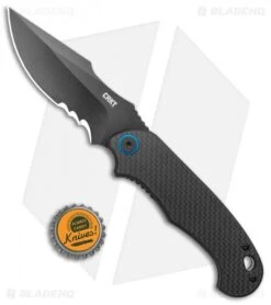CRKT PSD Liner Lock Spring Assisted Knife Black G-10 / CF (3.6" Black Serr) -CRKT Knives Store CRKT PSD CF G 10 Base LL DP Black BHQ 138951 jr bottlecap